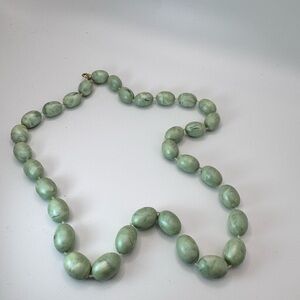 Serene Sage Green Beaded Necklace with Iridescent Luster